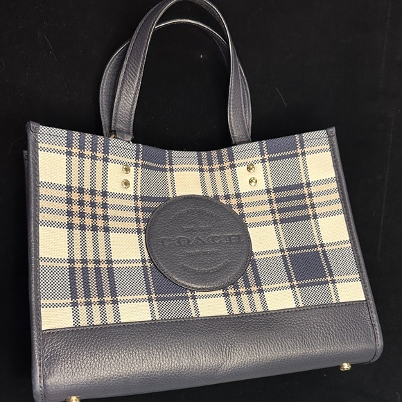Coach Blue and Cream Checkered Tote - Picture 1 of 3